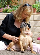 Cynde with a little French Bulldog